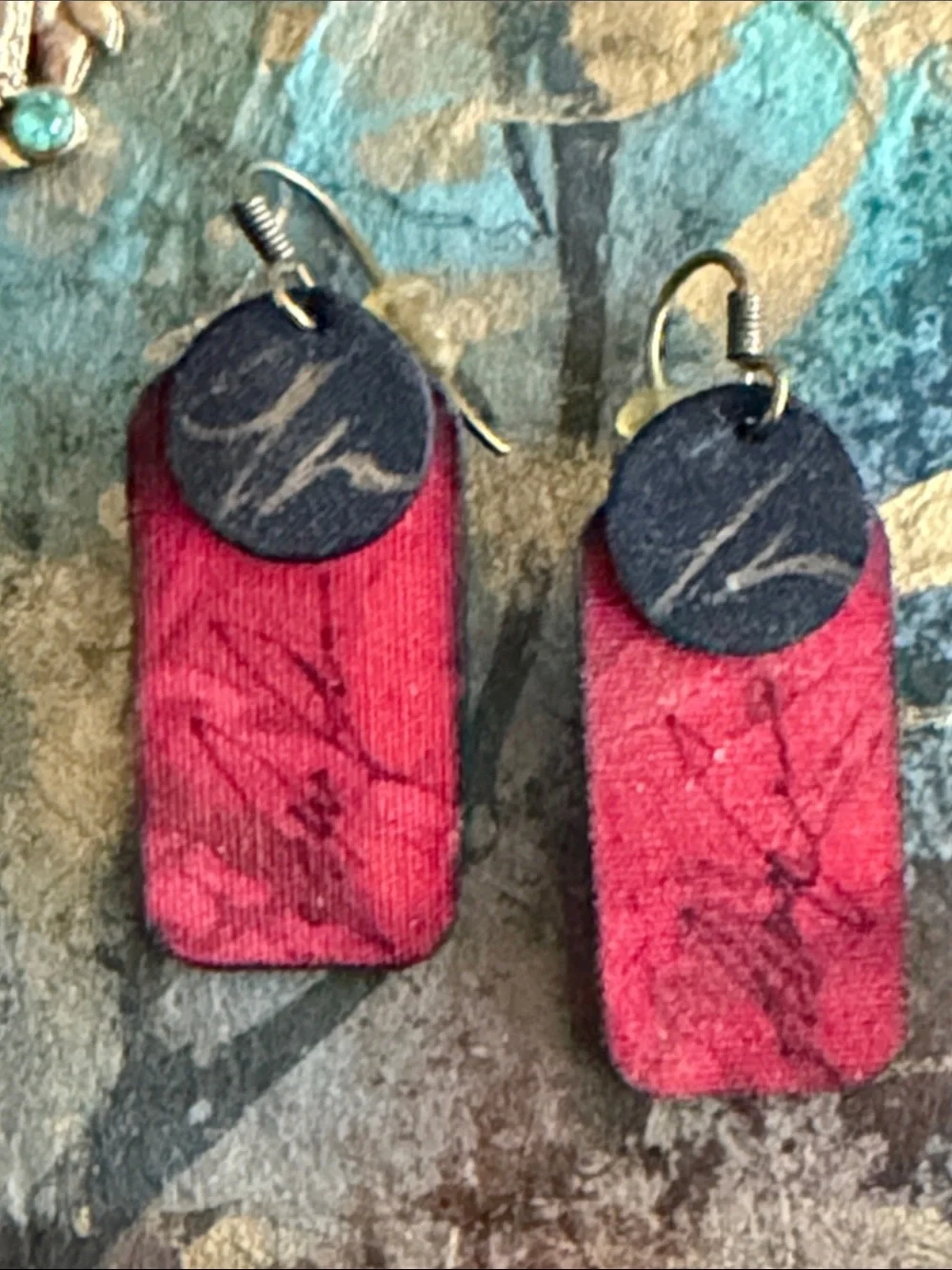 Asian style pierced earrings red black light weight they’re made of paper